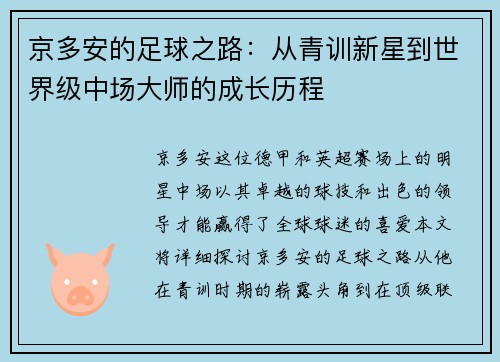 京多安的足球之路：从青训新星到世界级中场大师的成长历程
